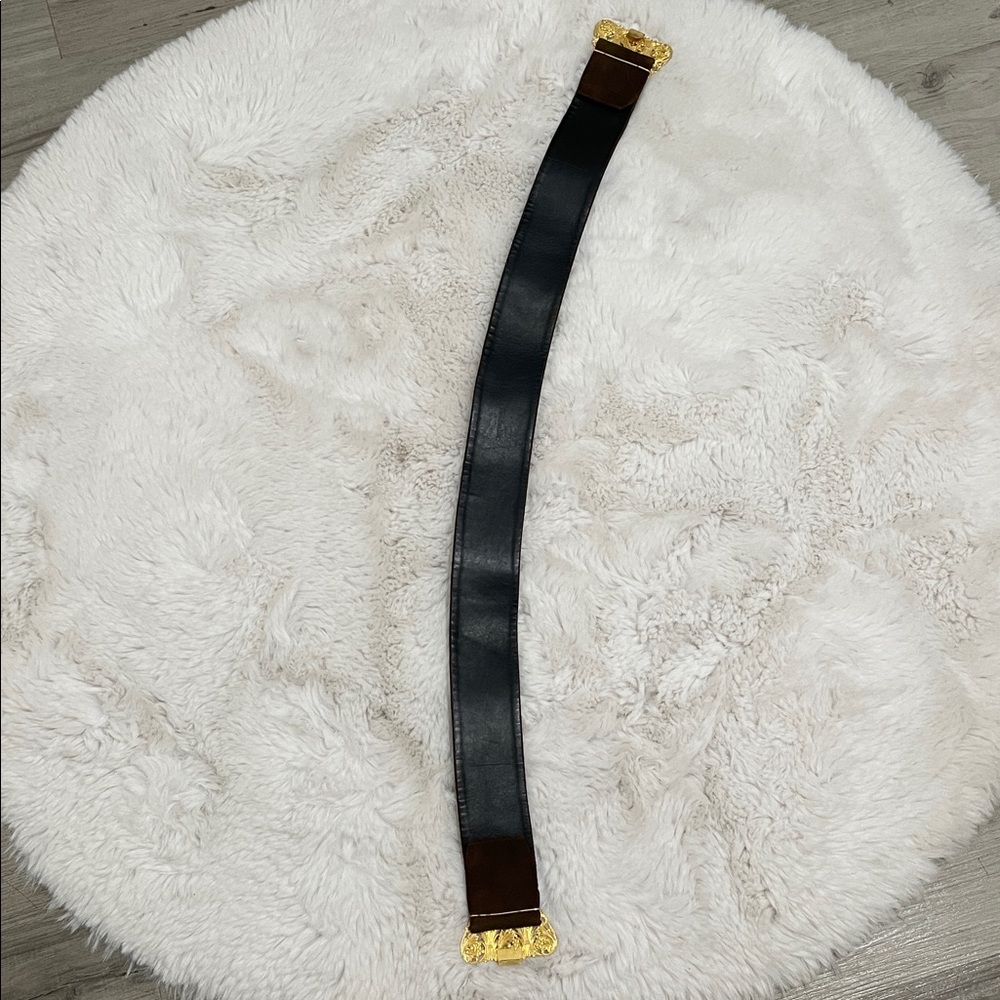 VTG Dior Brown Suede Belt with Ornate Gold Buckle and Red Accents - Picture 7 of 8